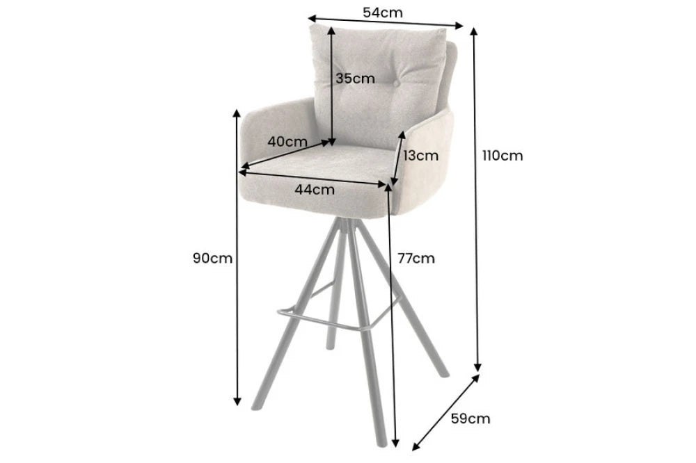 Scaun de bar rotativ din Catifea/Stofa Bej si Metal Negru Hx110Lx54xA54cm Big George