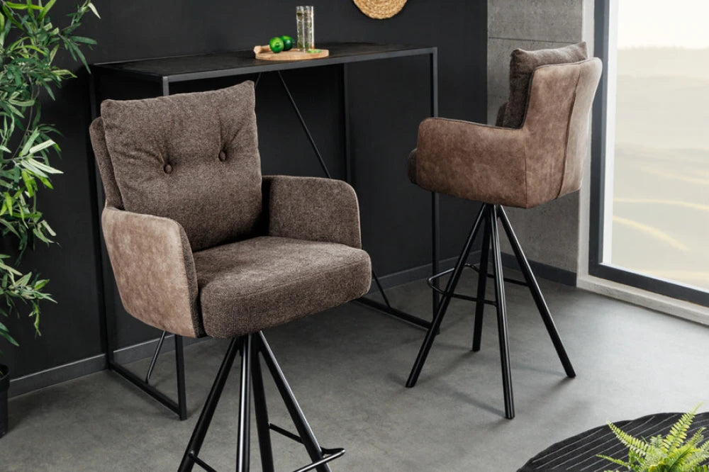 Scaun de bar rotativ din Catifea/Stofa Maro taupe si Metal Negru Hx110Lx54xA54cm Big George