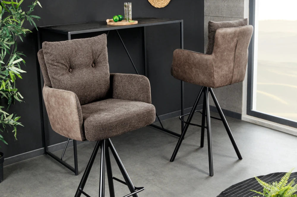 Scaun de bar rotativ din Catifea/Stofa Maro taupe si Metal Negru Hx110Lx54xA54cm Big George