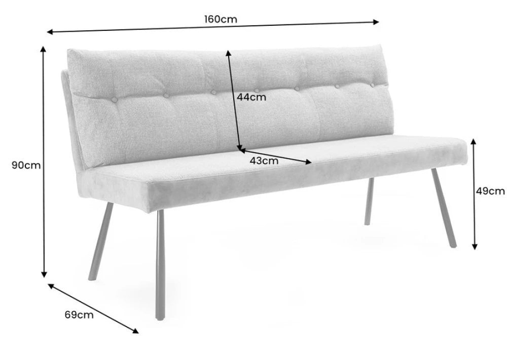 Banca din Catifea/Stofa Gri inchis si Metal Negru Hx90Lx160cm Big George