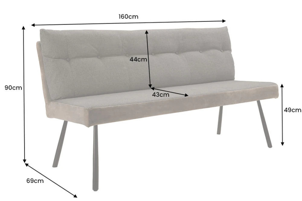 Banca din Catifea/Stofa Maro taupe si Metal Negru Hx90Lx160cm Big George
