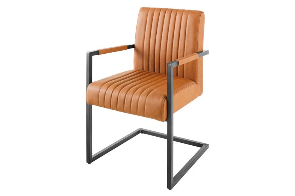 Scaun din Piele Maro cognac si Metal Negru Hx88Lx55xA63cm Big Aston