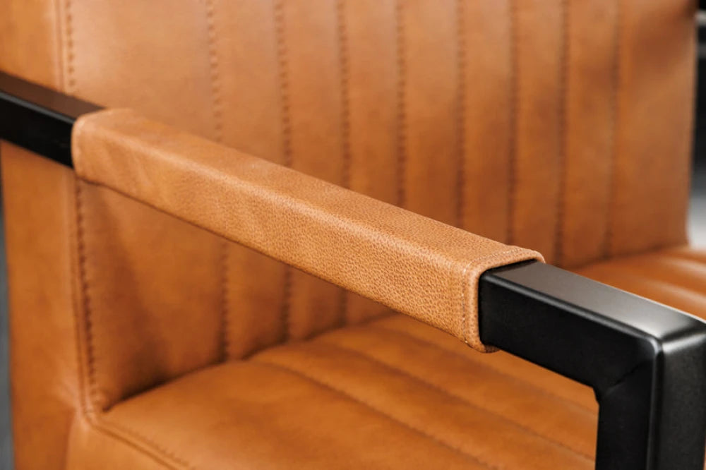Scaun din Piele Maro cognac si Metal Negru Hx88Lx55xA63cm Big Aston