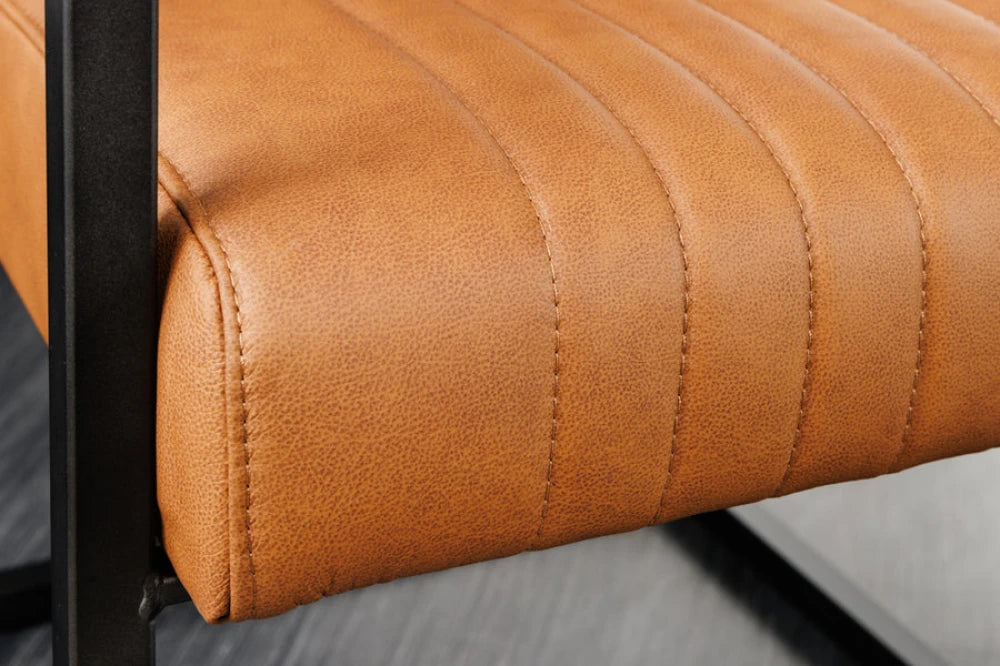 Scaun din Piele Maro cognac si Metal Negru Hx88Lx55xA63cm Big Aston