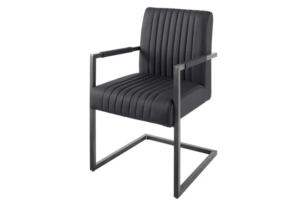 Scaun din Piele Negru si Metal Negru Hx88Lx55xA63cm Big Aston
