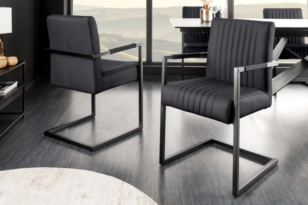 Scaun din Piele Negru si Metal Negru Hx88Lx55xA63cm Big Aston