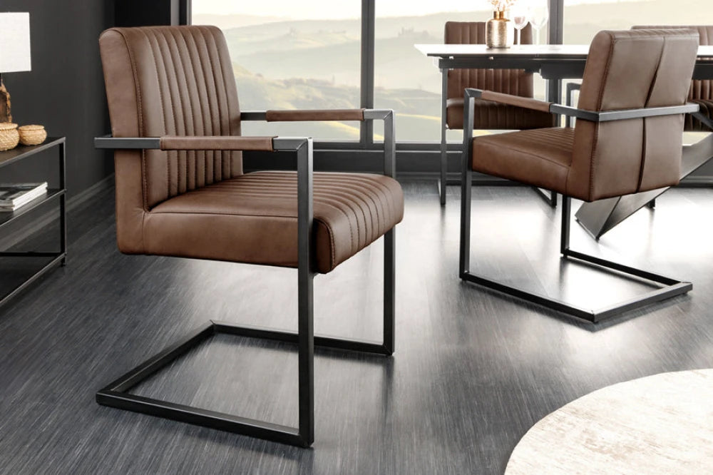 Scaun din Piele Maro si Metal Negru Hx88Lx55xA63cm Big Aston