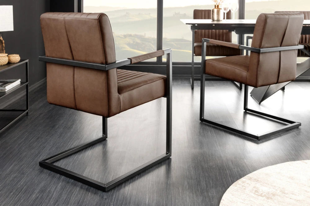 Scaun din Piele Maro si Metal Negru Hx88Lx55xA63cm Big Aston