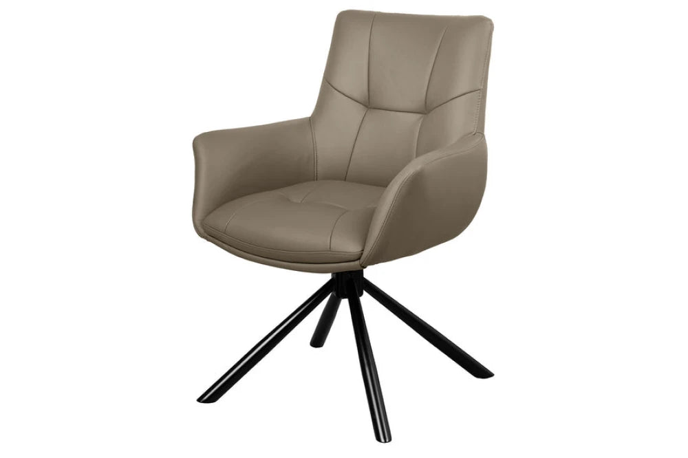 Set 2 scaune rotative din Piele Maro taupe si Metal Negru Hx86Lx64xA64cm Signature