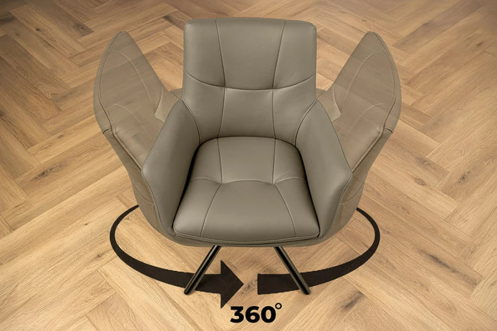 Set 2 scaune rotative din Piele Maro taupe si Metal Negru Hx86Lx64xA64cm Signature