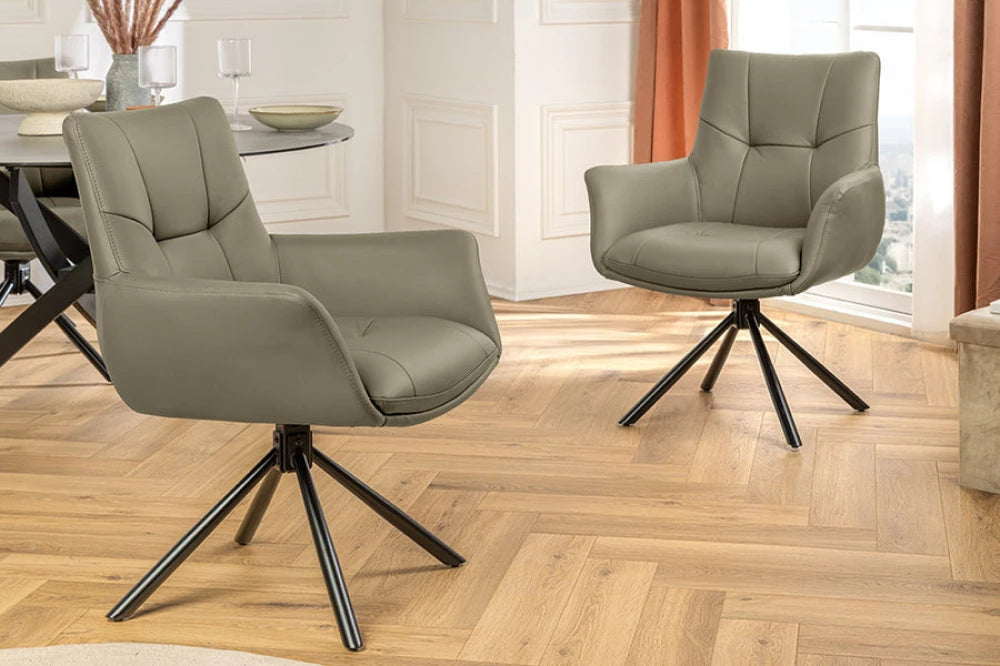 Set 2 scaune rotative din Piele Maro taupe si Metal Negru Hx86Lx64xA64cm Signature