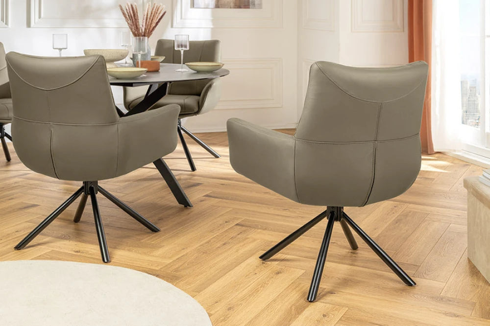 Set 2 scaune rotative din Piele Maro taupe si Metal Negru Hx86Lx64xA64cm Signature
