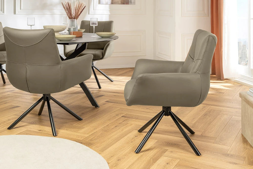 Set 2 scaune rotative din Piele Maro taupe si Metal Negru Hx86Lx64xA64cm Signature