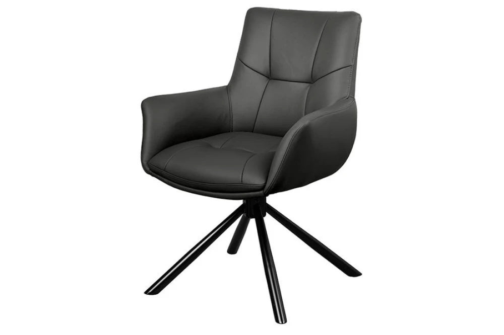 Set 2 scaune rotative din Piele Negru si Metal Negru Hx86Lx64xA64cm Signature