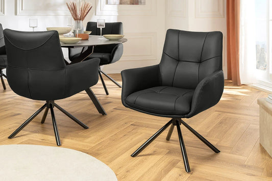 Set 2 scaune rotative din Piele Negru si Metal Negru Hx86Lx64xA64cm Signature