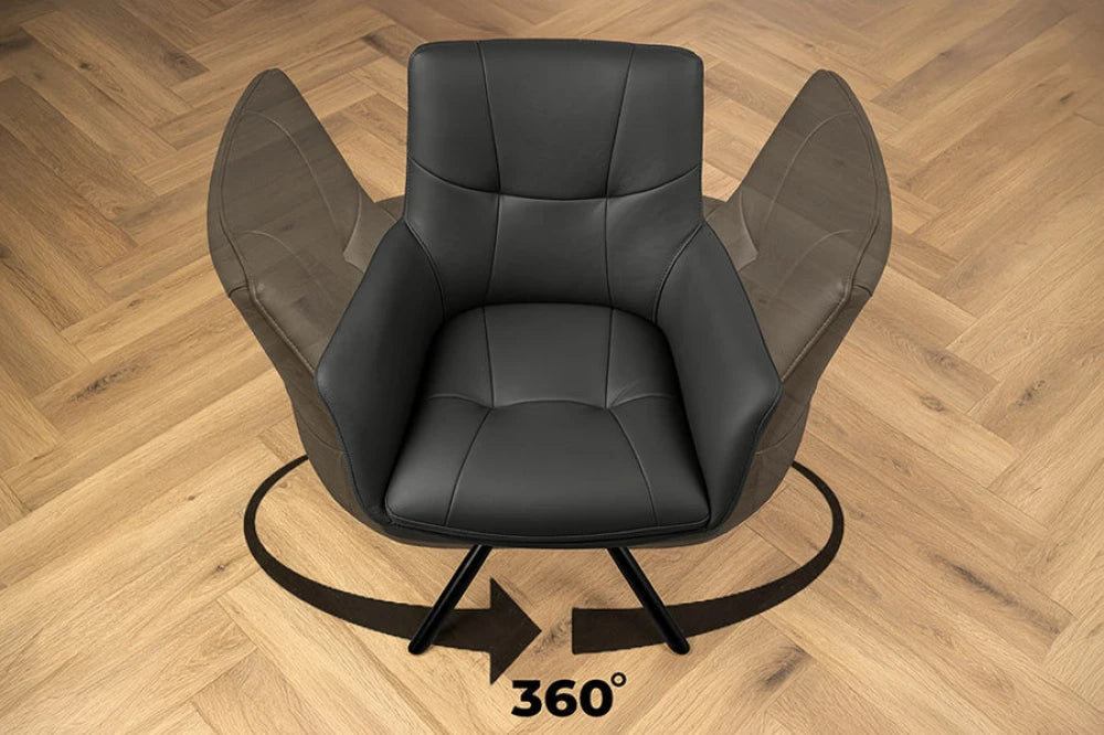 Set 2 scaune rotative din Piele Negru si Metal Negru Hx86Lx64xA64cm Signature