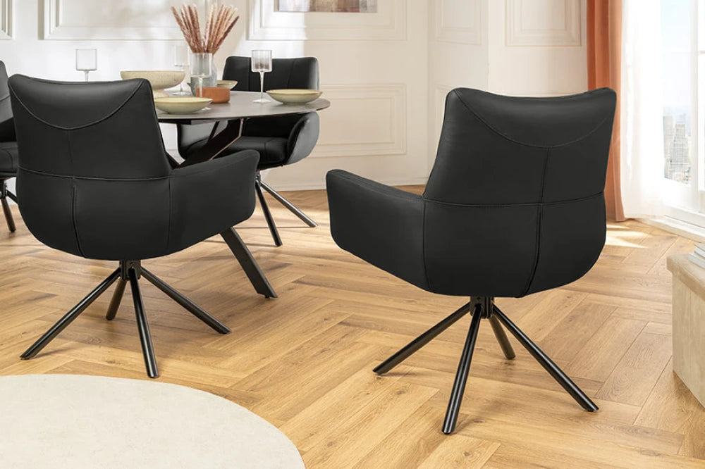Set 2 scaune rotative din Piele Negru si Metal Negru Hx86Lx64xA64cm Signature