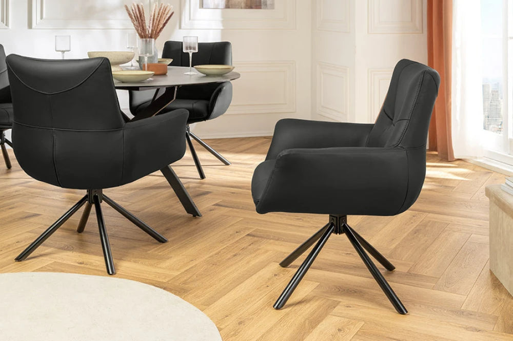 Set 2 scaune rotative din Piele Negru si Metal Negru Hx86Lx64xA64cm Signature