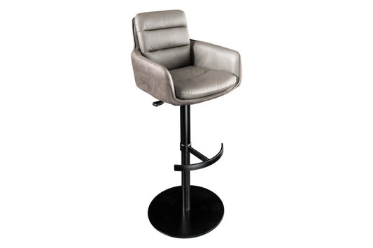 Scaun de bar rotativ cu inaltime reglabila din Piele natura/Microfibra Maro taupe si Metal Negru Hx94-114Lx53xA66cm Big George