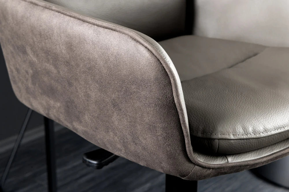 Scaun de bar rotativ cu inaltime reglabila din Piele natura/Microfibra Maro taupe si Metal Negru Hx94-114Lx53xA66cm Big George