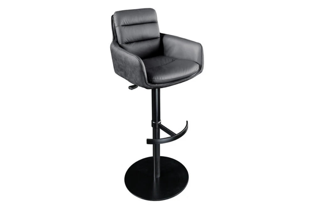 Scaun de bar rotativ cu inaltime reglabila din Piele natura/Microfibra Gri antracit si Metal Negru Hx94-114Lx53xA66cm Big George