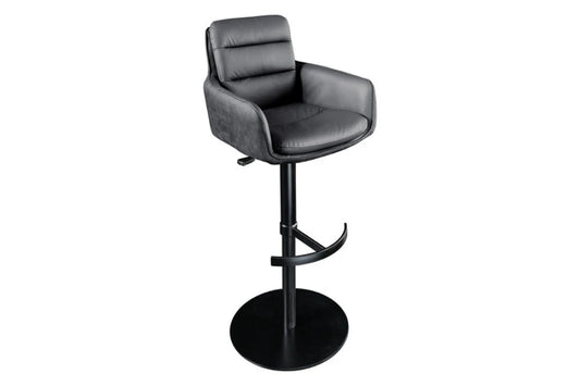 Scaun de bar rotativ cu inaltime reglabila din Piele natura/Microfibra Gri antracit si Metal Negru Hx94-114Lx53xA66cm Big George