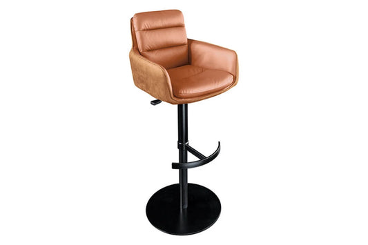 Scaun de bar rotativ cu inaltime reglabila din Piele natura/Microfibra Gri antracit si Metal Negru Hx94-114Lx53xA66cm Big George