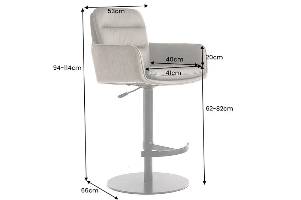 Scaun de bar rotativ cu inaltime reglabila din Piele natura/Microfibra Gri antracit si Metal Negru Hx94-114Lx53xA66cm Big George