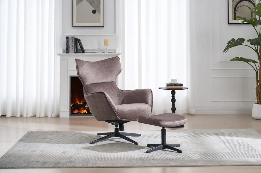 Taburet din Catifea Maro taupe si Metal Negru Hx38Lx45xA36cm Vogue
