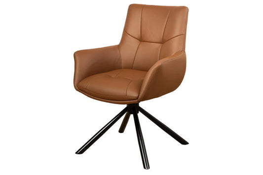 Set 2 scaune pivotante din Piele Maro cognac si Metal Negru Hx86Lx64xA64cm Signature