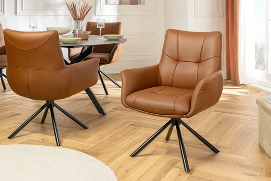 Set 2 scaune pivotante din Piele Maro cognac si Metal Negru Hx86Lx64xA64cm Signature
