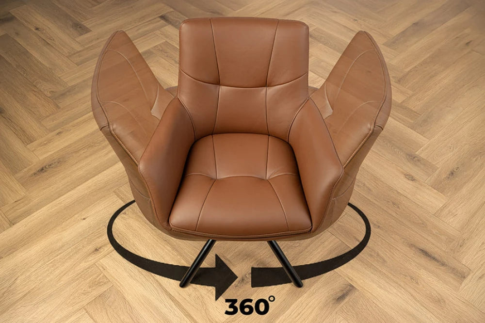 Set 2 scaune pivotante din Piele Maro cognac si Metal Negru Hx86Lx64xA64cm Signature