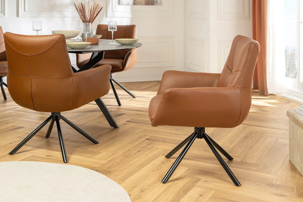 Set 2 scaune pivotante din Piele Maro cognac si Metal Negru Hx86Lx64xA64cm Signature
