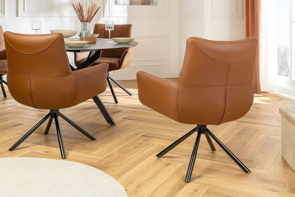 Set 2 scaune pivotante din Piele Maro cognac si Metal Negru Hx86Lx64xA64cm Signature