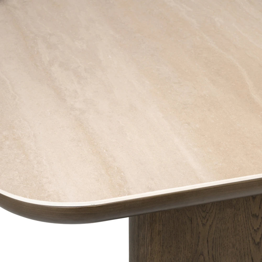 Masa Dreptunghiulara de 6 persoane din MDF/Furnir de stejar Maro/Bej si Ceramica Travertin L230xH77cm Nando Richmond Interiors