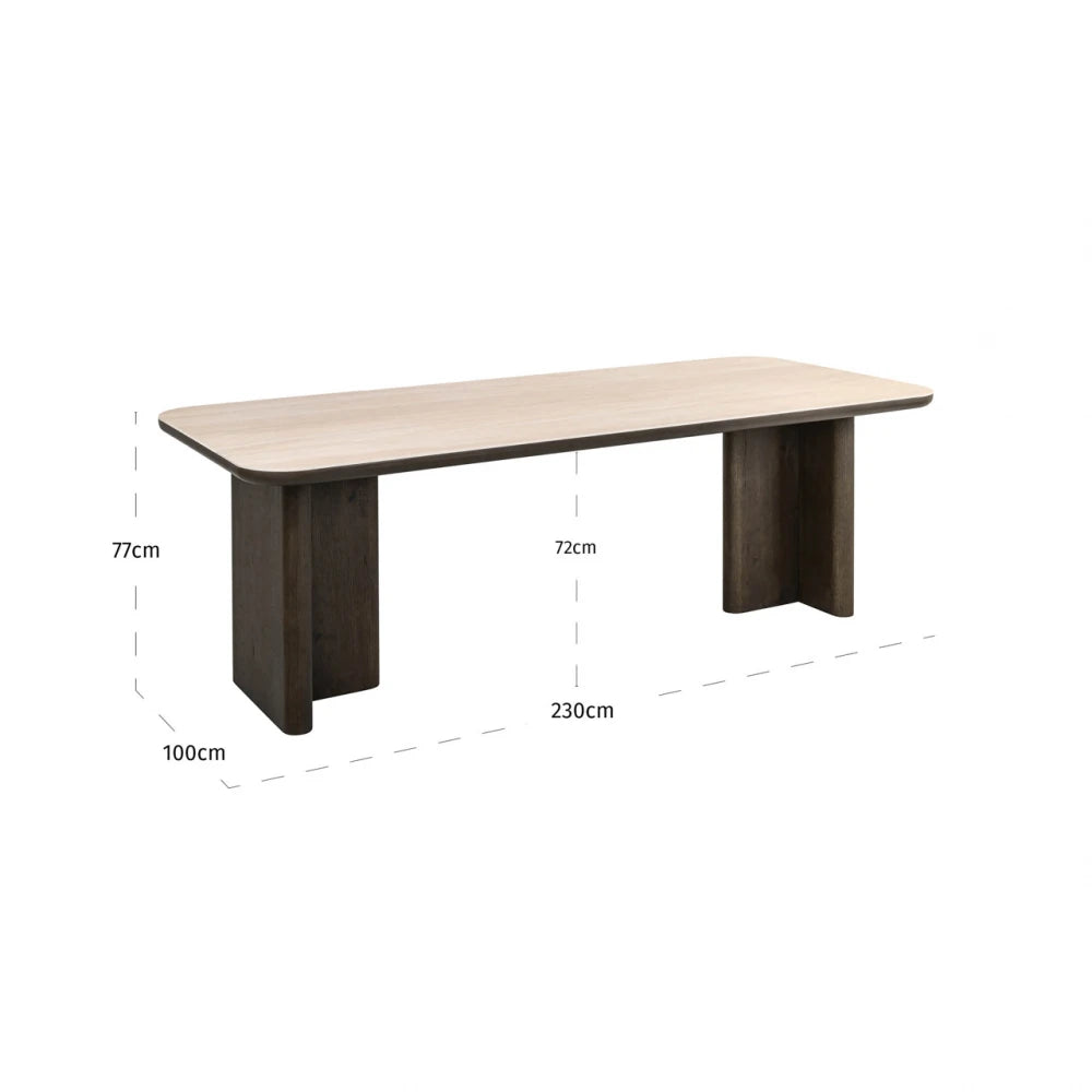 Masa Dreptunghiulara de 6 persoane din MDF/Furnir de stejar Maro/Bej si Ceramica Travertin L230xH77cm Nando Richmond Interiors
