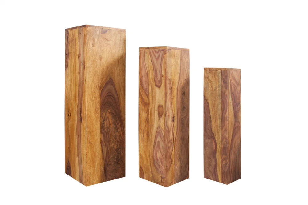 Set 3 coloane decorative din Lemn de sheesham Maro H60/70/80xL15/20/25cm Makassar