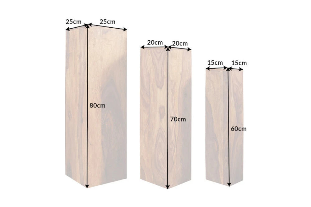 Set 3 coloane decorative din Lemn de sheesham Maro H60/70/80xL15/20/25cm Makassar