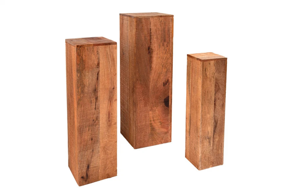 Set 3 coloane decorative din Lemn de mango Maro H60/70/60xL15/20/25cm Makassar