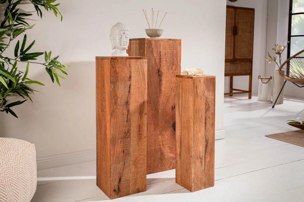 Set 3 coloane decorative din Lemn de mango Maro H60/70/60xL15/20/25cm Makassar