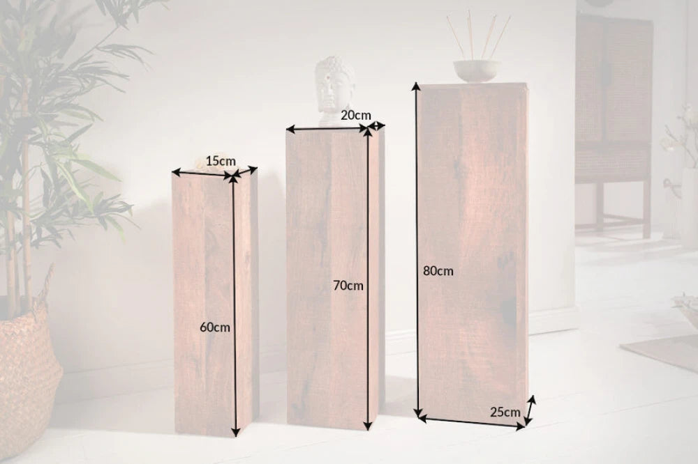 Set 3 coloane decorative din Lemn de mango Maro H60/70/60xL15/20/25cm Makassar