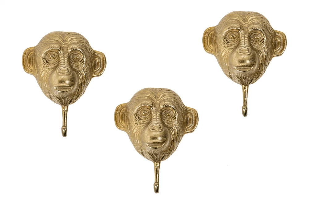 Set 3 cuiere decorative din Metal Auriu H25xL20cm Three Apes