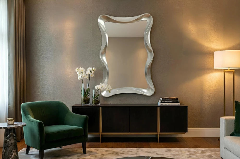 Oglinda cu rama din Poliuretan/MDF Argintiu L80xH120cm ALICE