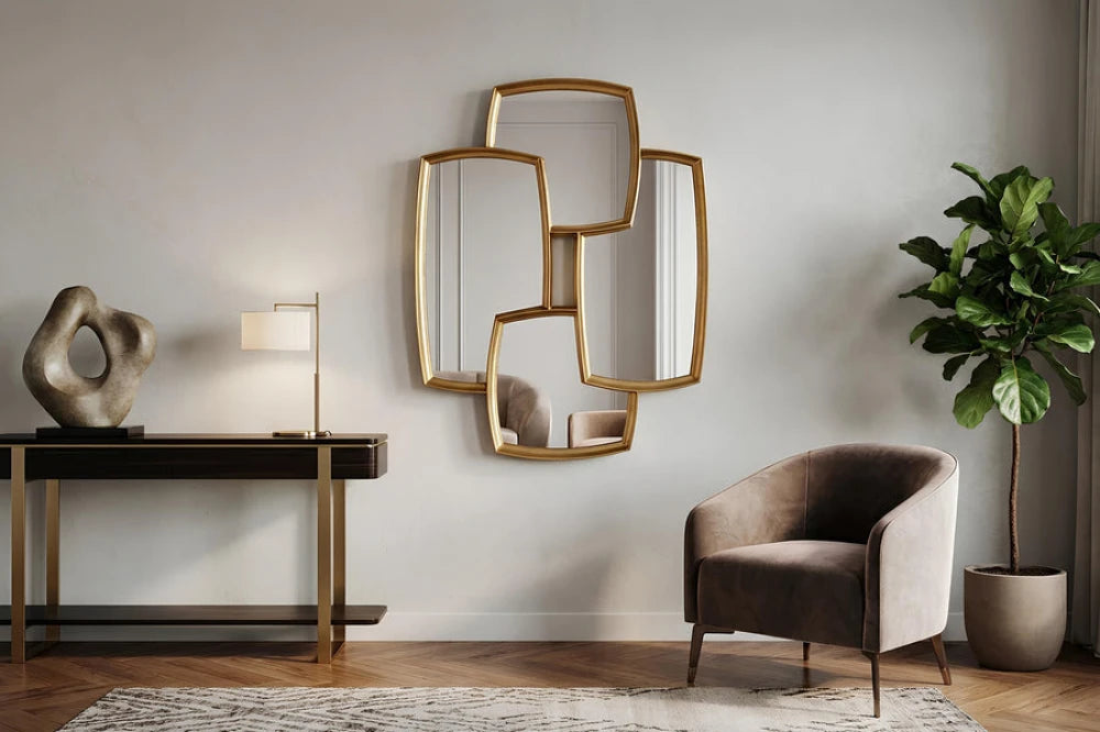 Oglinda cu rama din Poliuretan/MDF Auriu L70xH90cm QUADRA