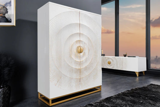Dulap bar din Lemn de mango Alb si Metal Auriu L95xH140cm GOLDEN SUNSET