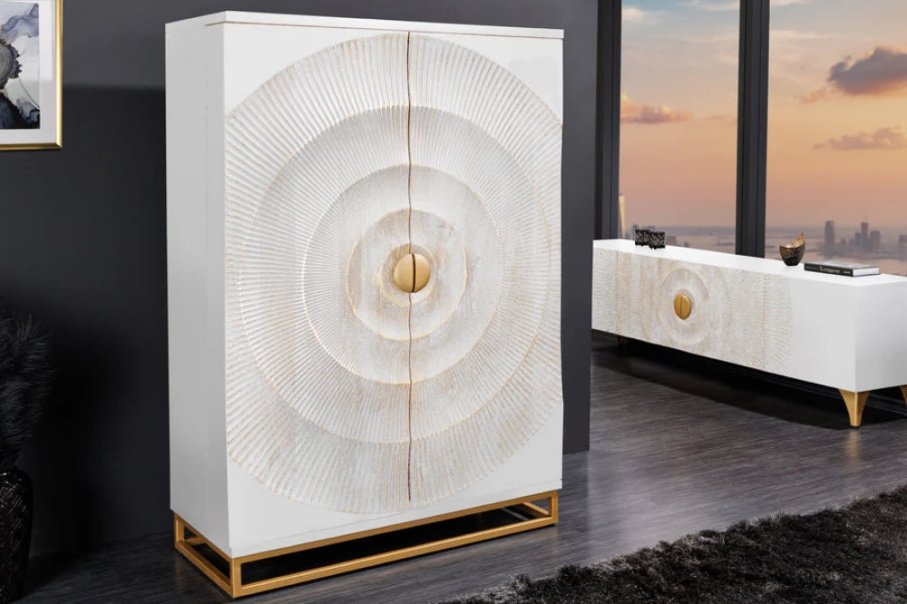Dulap bar din Lemn de mango Alb si Metal Auriu L95xH140cm GOLDEN SUNSET