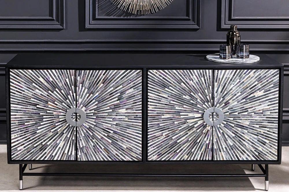 Comoda din MDF Negru si Metal Negru L160xH80cm HERITAGE