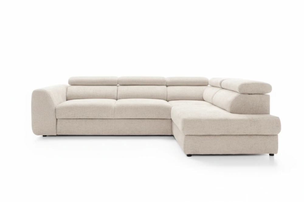 Coltar extensibil catifea bej cu lada depozitare Bergamo L Maxi – 285 × 207 cm