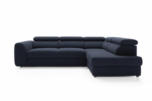 Colțar extensibil albastru Bergamo L Maxi cu ladă depozitare – 285 × 207 cm