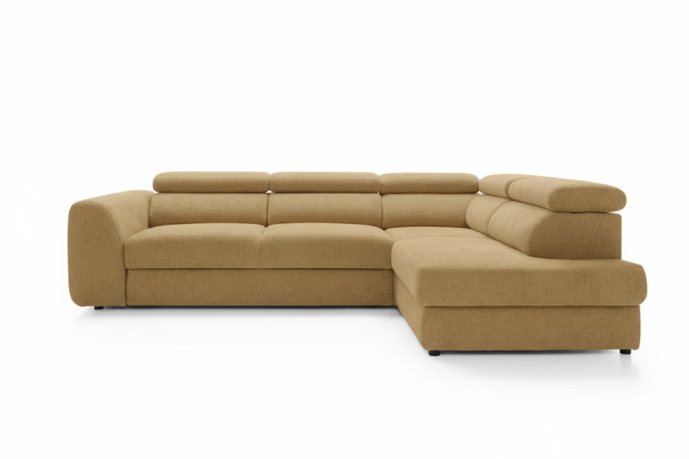 Coltar extensibil catifea galben mustar Bergamo L Maxi cu ladă depozitare – 285 × 207 cm